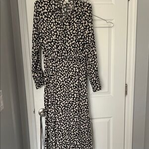 H&M Black and Cream Floral Long Sleeve Dress